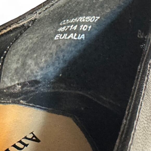 Ann Kristal Black Leather Pumps 5.5M Bow Square Toe Block Heel Y2K Eulalia - Picture 10 of 10